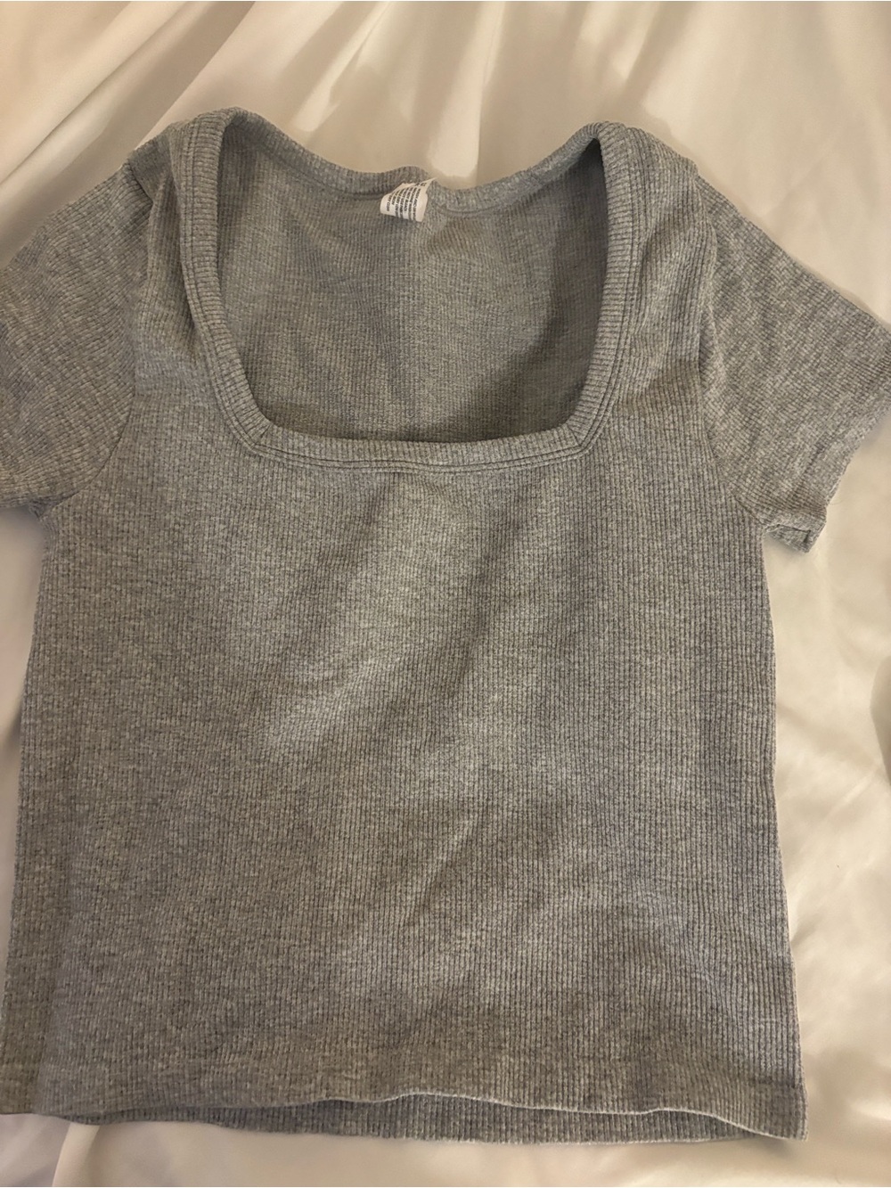 Square Neck Ribbed Women's Top - Gray